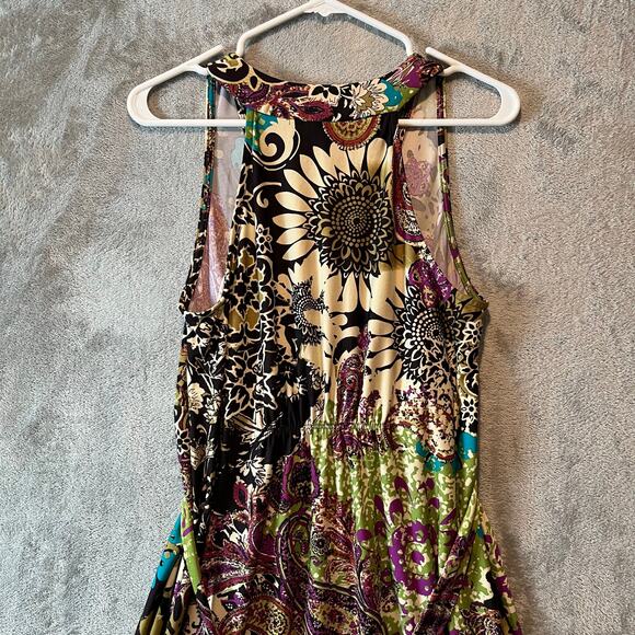Y2K Boho Maxi Dress Size Empire Waist Beaded Accent Hippie Gypsy Floral Size LG - Picture 5 of 6